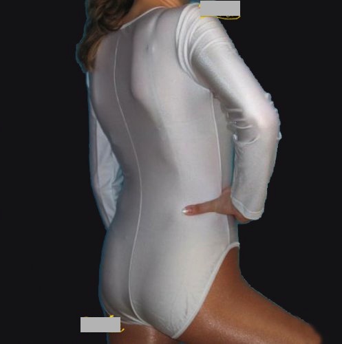 Stretchsatin Damen-Body mit langem Arm, Drucker im Schritt