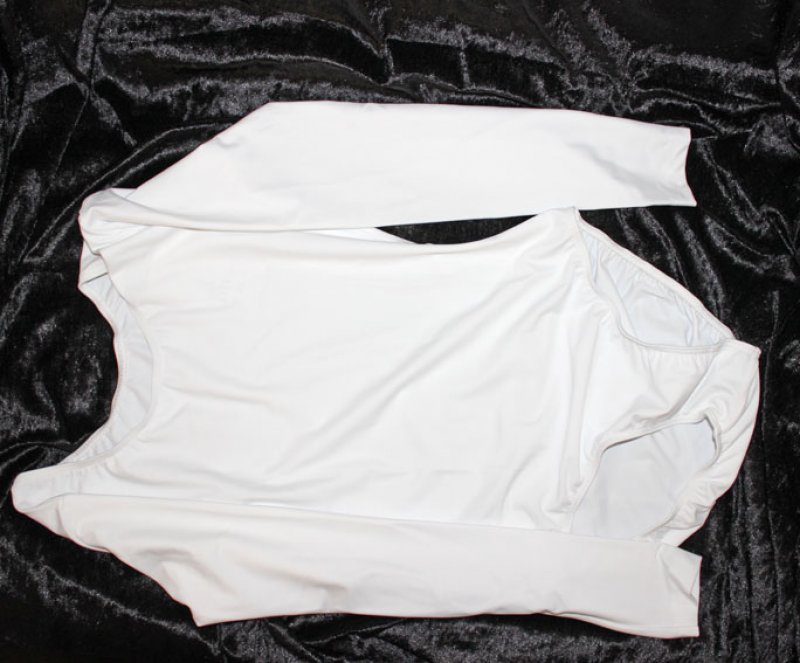Uniform-Body mit langem Arm, schwere dickere hochelastische Stoffqualtiät (wenig durchsichtig)  uni weiß